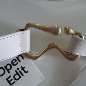OPEN EDIT IVORY LEATHER GOLD BUCKLE WITH ELASTIC ON THE BACK TO FIT L/XL BELT